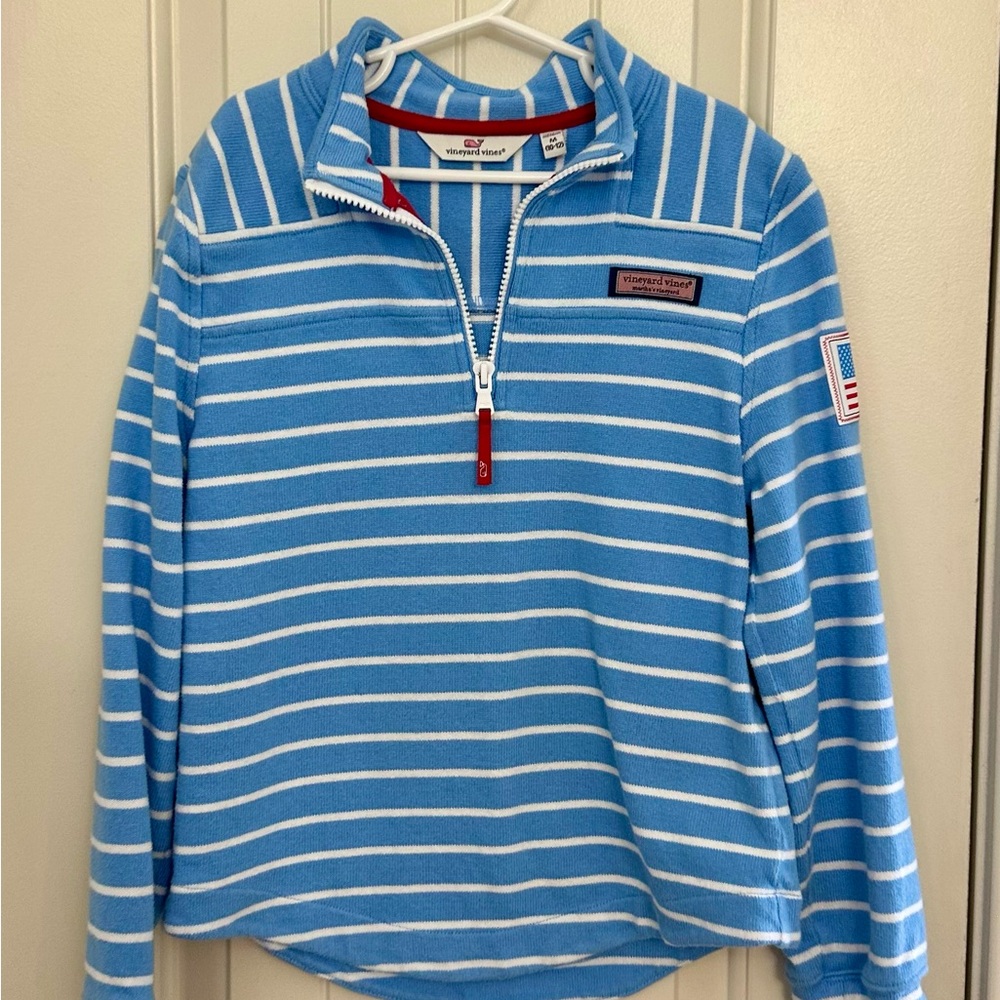 Vineyard Vines Light Blue & White Striped Half-Zip Pullover